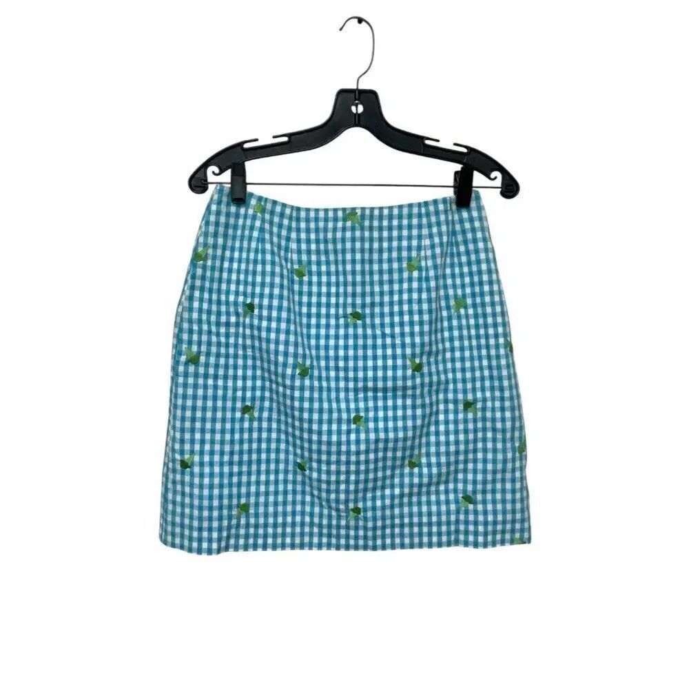 Lilly Pulitzer Womens Mini Skirt Size 6 Blue Gingham Embroidered Ice Cream